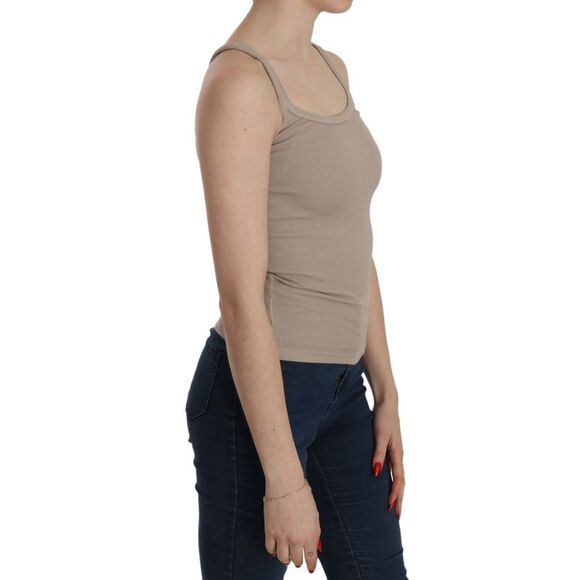 PINK MEMORIES Ribbed Tank Top Scoop Neck Slim Fit Women Brown Tops & T-Shirts - Picture 4 of 5